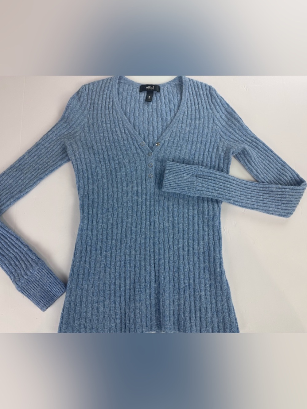 Aqua Cashmere V Neck Cardigan Womens Size XS Light Blue Knit Ribbed NWOT